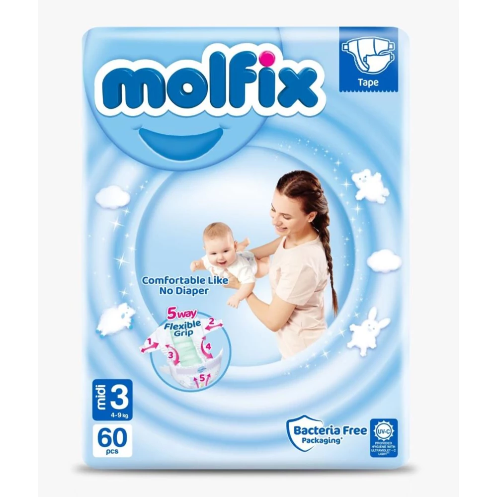 MOLFIX Tépőzáras Pelenka (3-as 4-9 kg) - 60 db