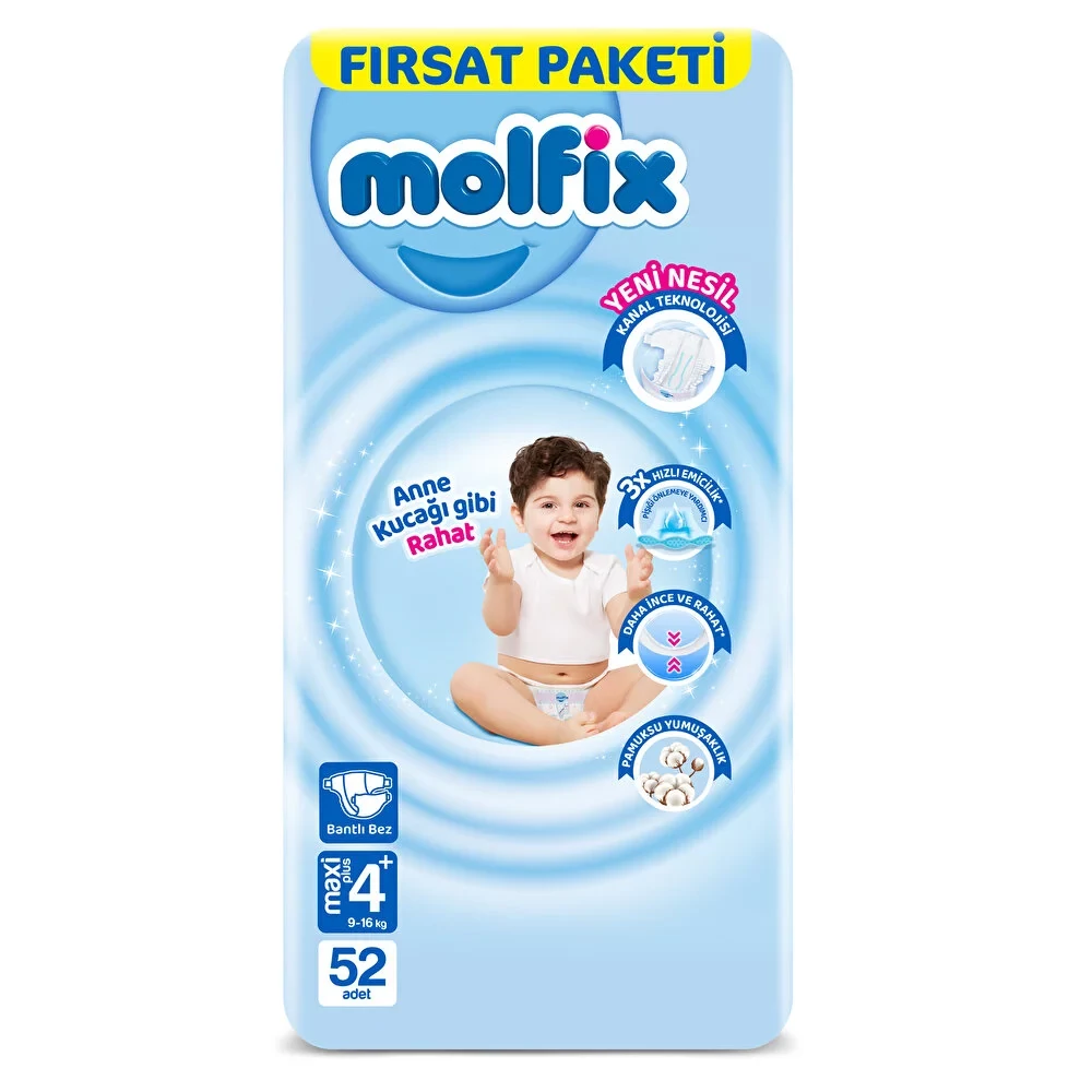 MOLFIX Tépőzáras Pelenka PLUS (4 plus-os 9-16 kg) - 52 db