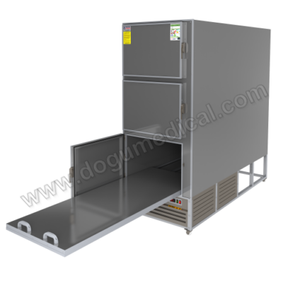 Patológiai halotthűtő, hűtőkamra (3 férőhely, elülső ajtós)